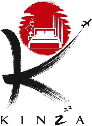 Kinza logo — brush-stroke K with red sun